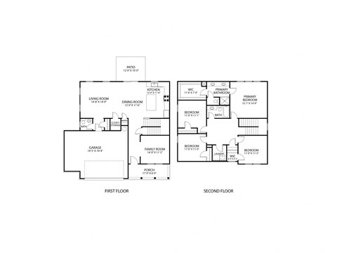 A floor plan of a two story house with a living room, dining room, kitchen, and bedrooms.